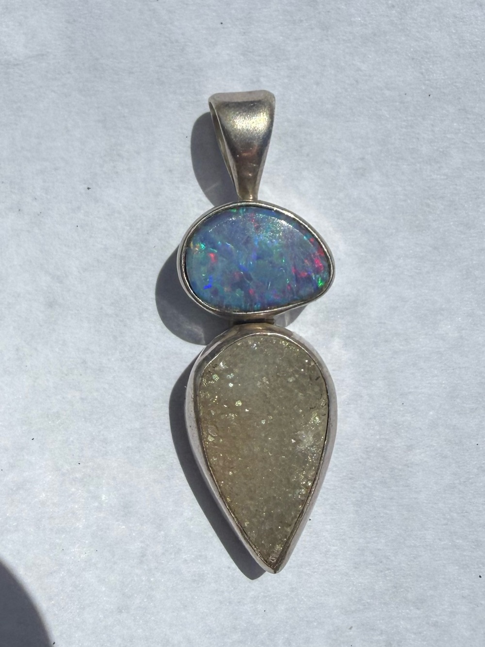 Sterling Silver Blue Opal and Druzy Teardrop Pendant
